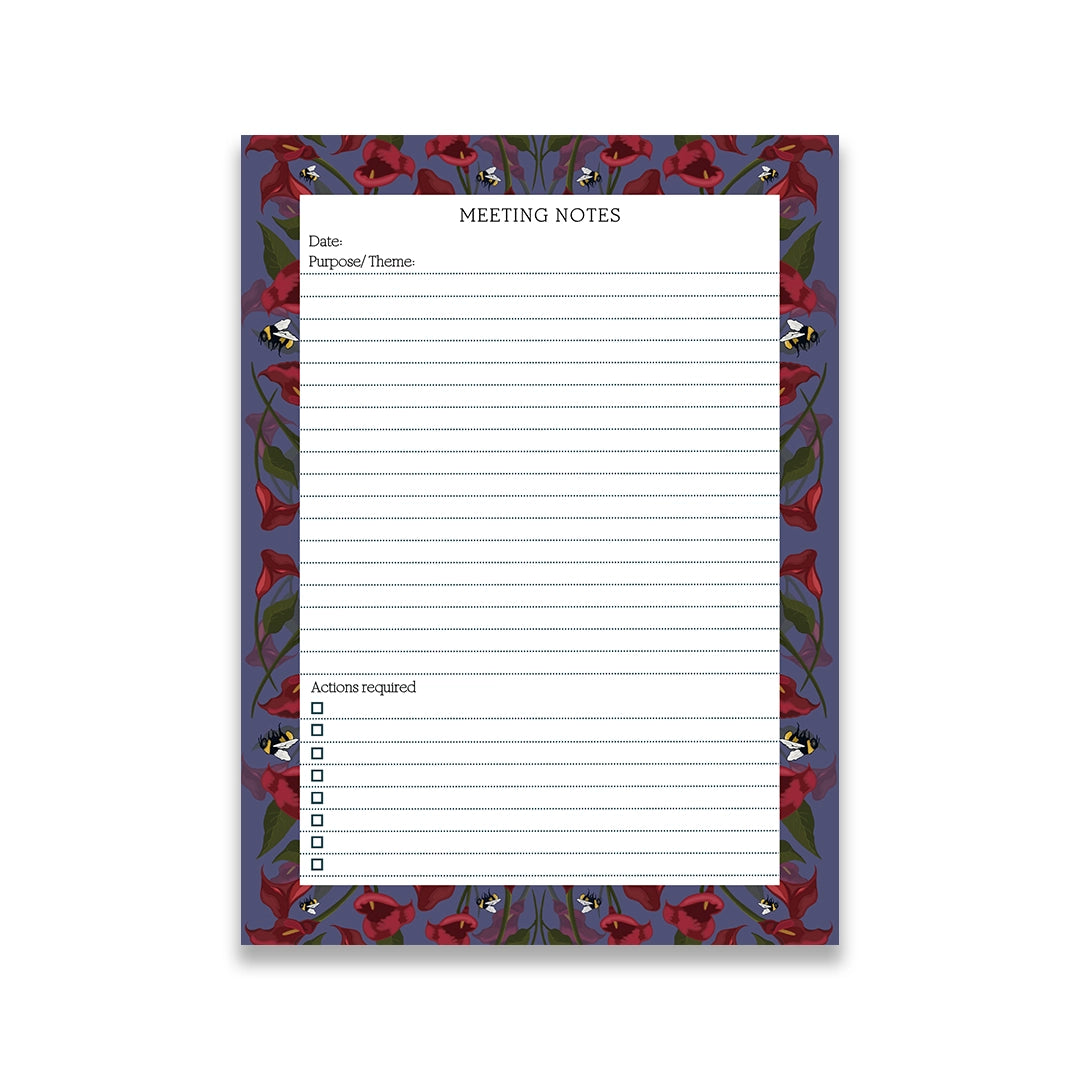 Indigo Calla Lillies Meeting Notepad