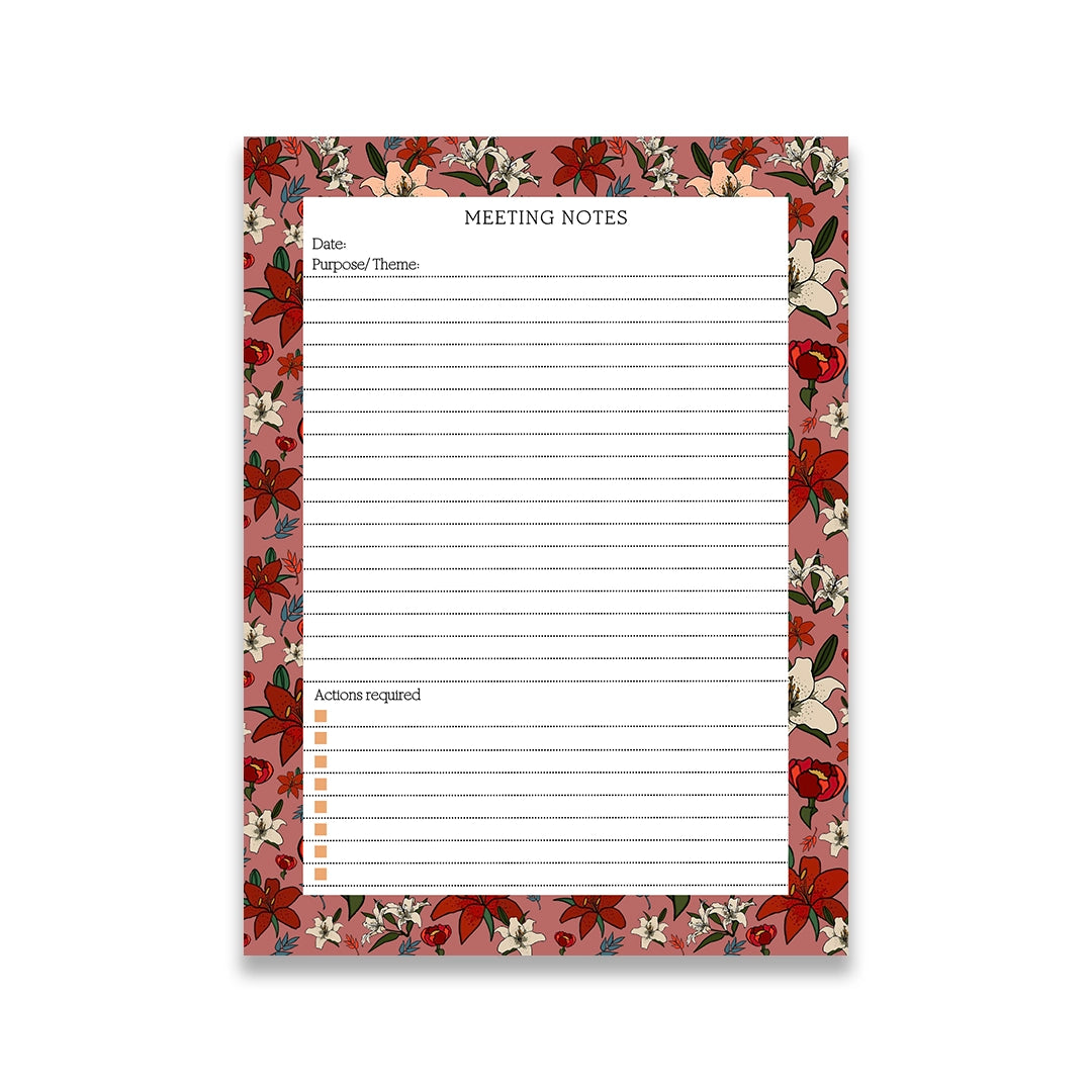 Pink Lillies Meeting Notepad