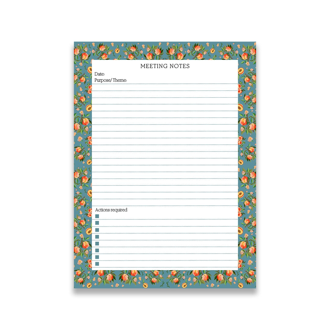 Vintage Blue Peaches Meeting Notepad