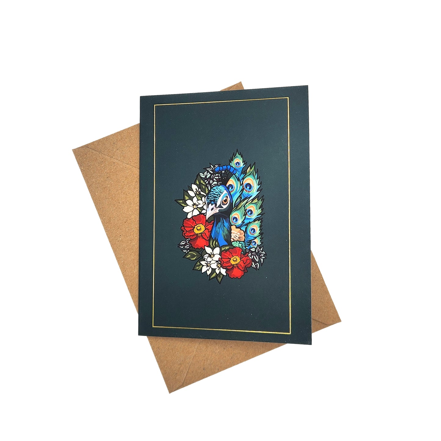 Green Peacock Greeting Card