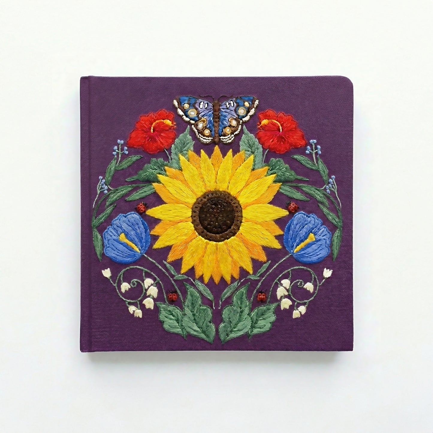 Square Embroidered Notebook - Plum Sunflower