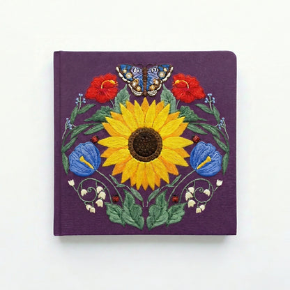 Square Embroidered Notebook - Plum Sunflower