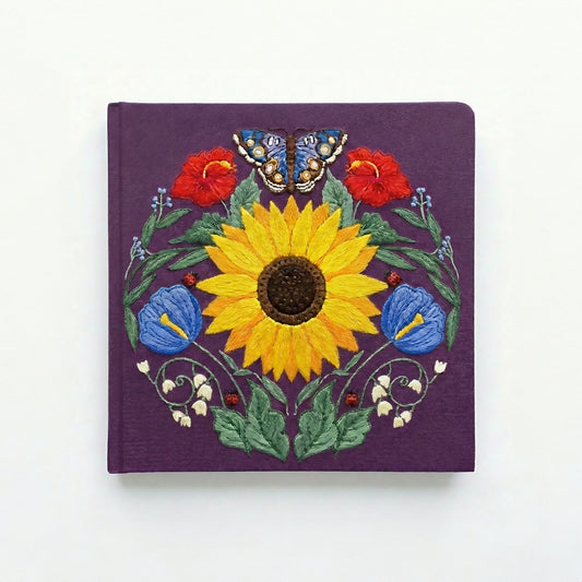 Square Embroidered Notebook - Plum Sunflower