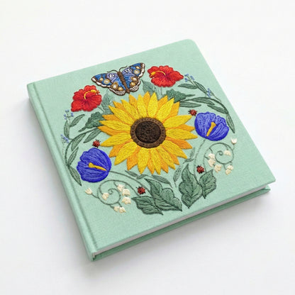 Square Embroidered Notebook - Mint Sunflower