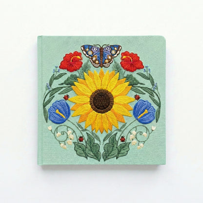 Square Embroidered Notebook - Mint Sunflower