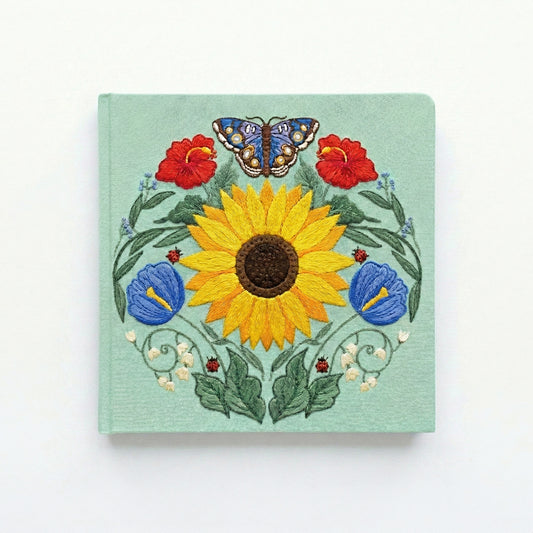 Square Embroidered Notebook - Mint Sunflower