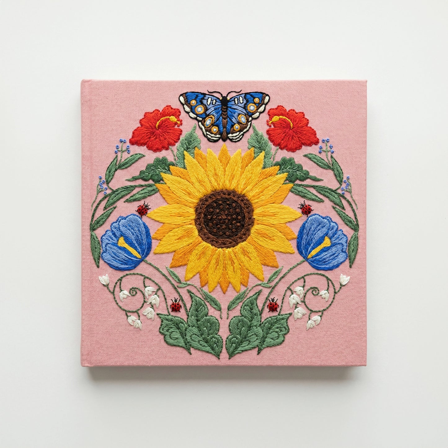 Square Embroidered Notebook - Pink Sunflower