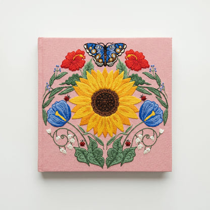 Square Embroidered Notebook - Pink Sunflower