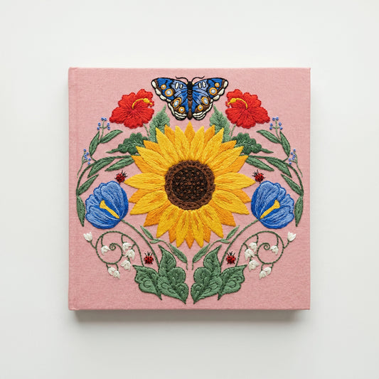Square Embroidered Notebook - Pink Sunflower