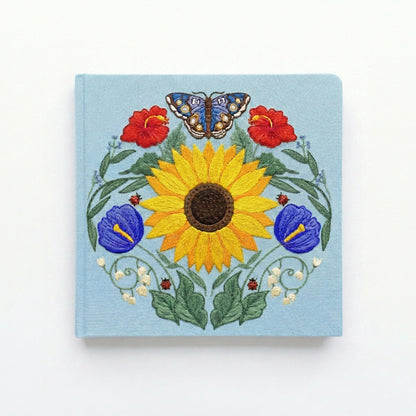 Square Embroidered Notebook - Blue Sunflower