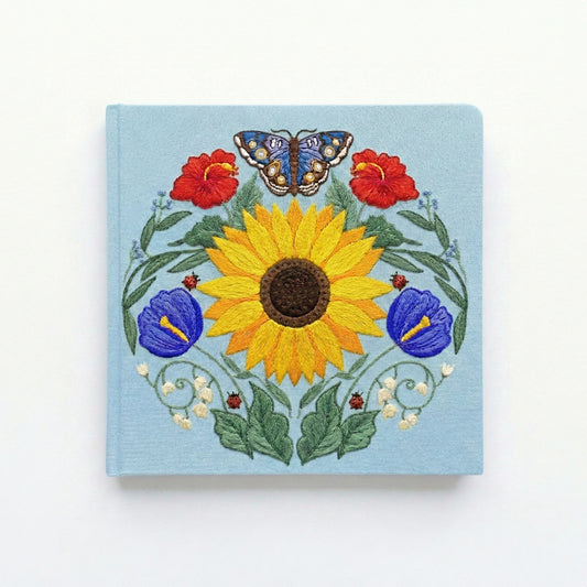 Square Embroidered Notebook - Blue Sunflower