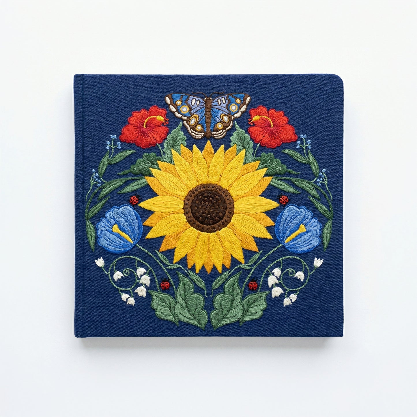 Square Embroidered Notebook - Navy Sunflower