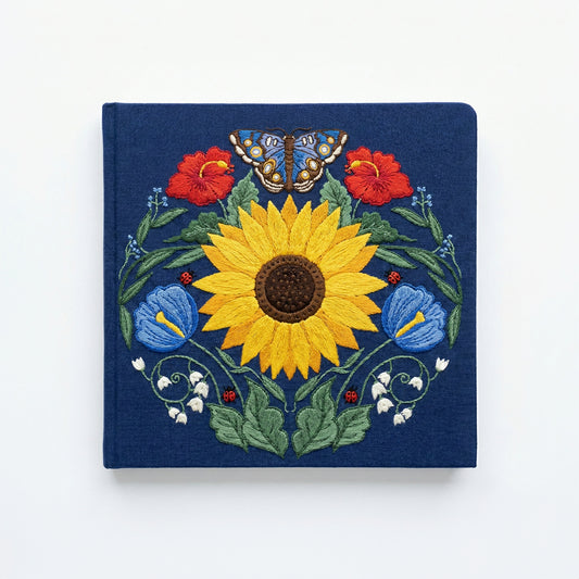 Square Embroidered Notebook - Navy Sunflower