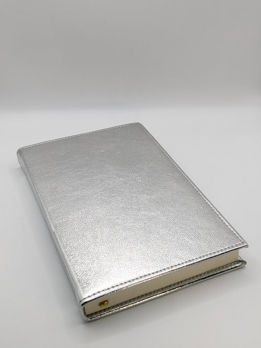 Large Silver Leather Notebook