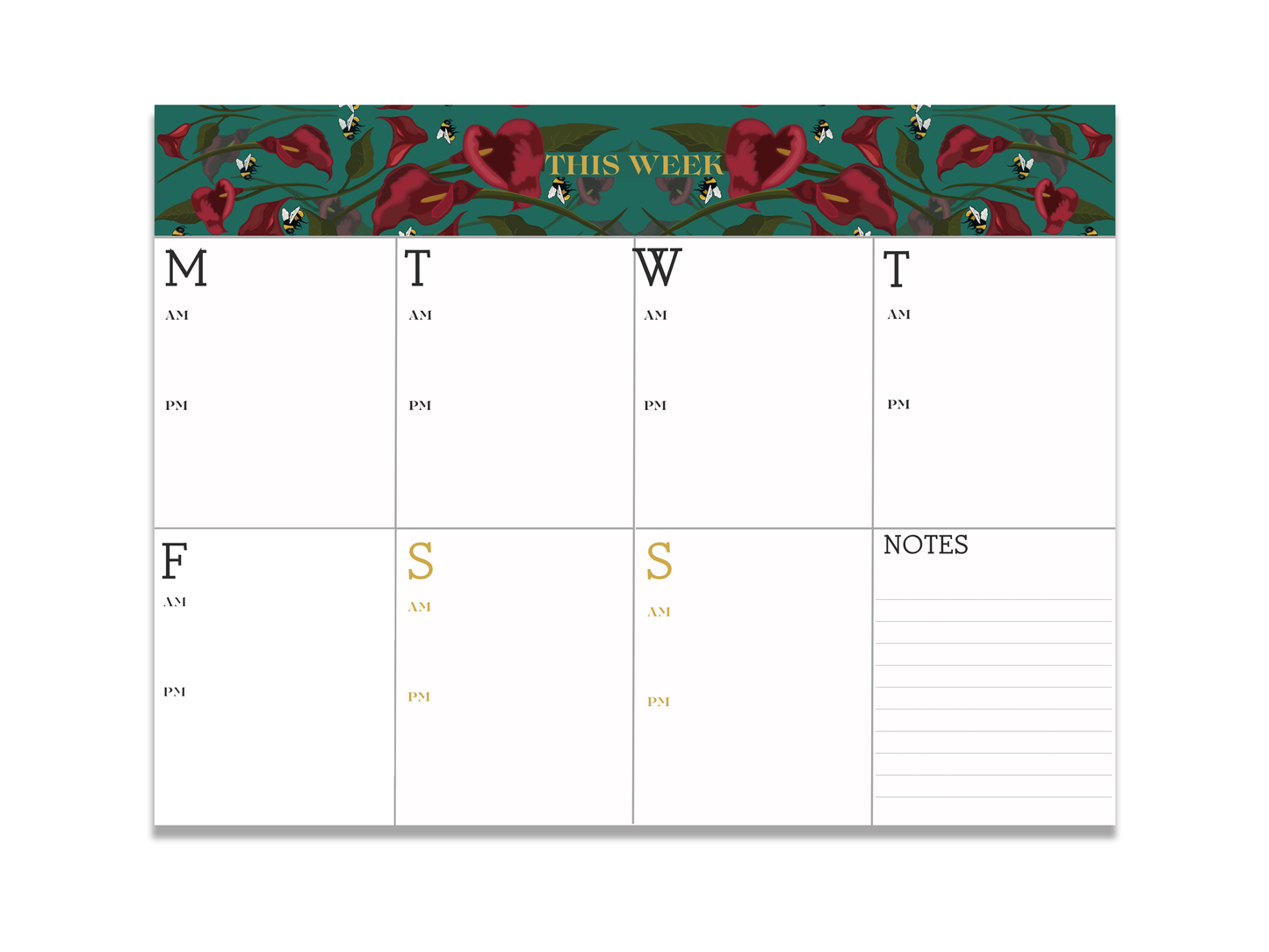 Jade Calla Lillies Minimalist Planner