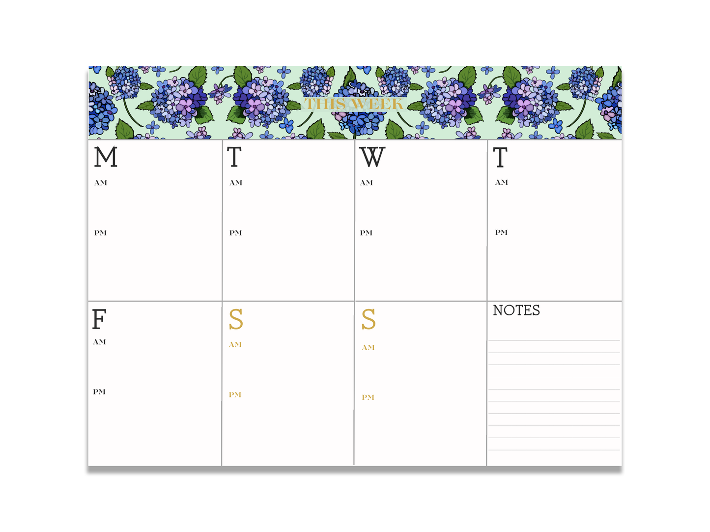 Mint Hydrangeas Floral Minimalist Planner