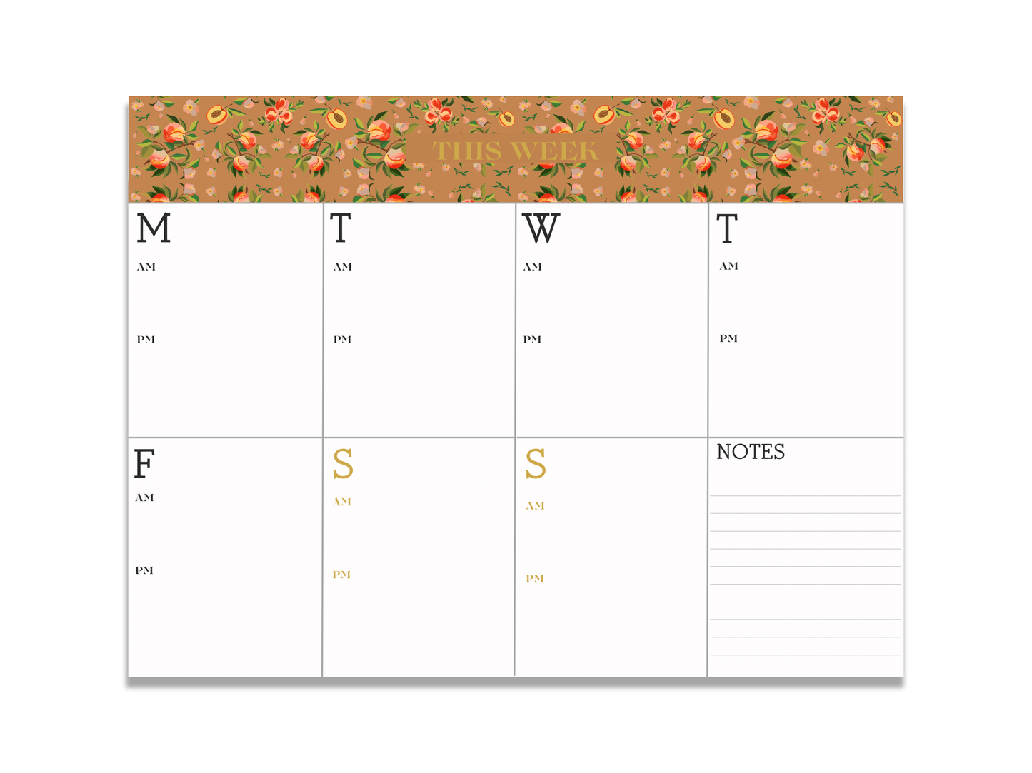 Tan Peaches Floral Minimalist Planner