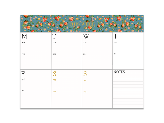 Vintage Blue Peaches Hardback Weekly Planner
